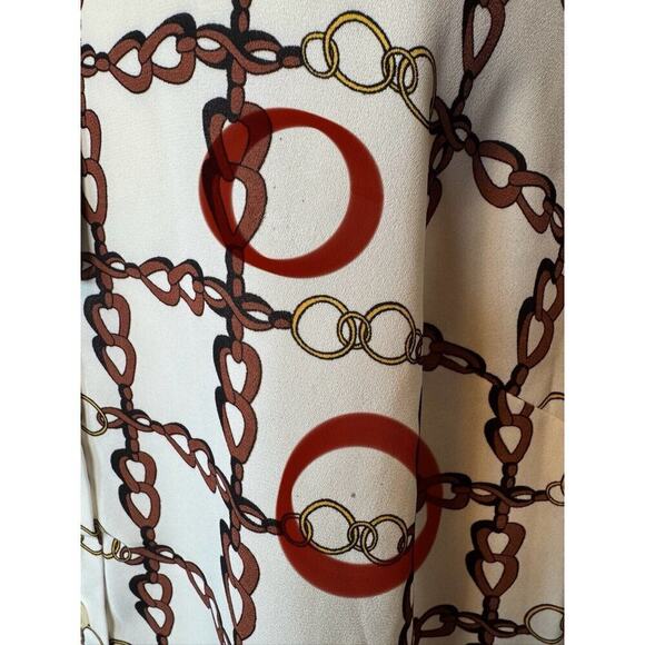 Talbots 2X Petite Crepe Tie Neck Blouse Chain Print Equestrian Long Sleeve - Picture 10 of 12